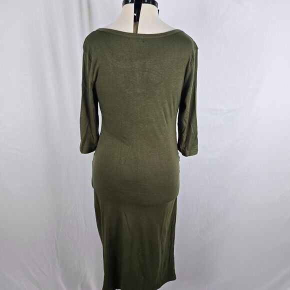 Coolmee Dress Women's L Green Midi Long Sleeve Buttons Long Sleeve Round Neck - Picture 4 of 10